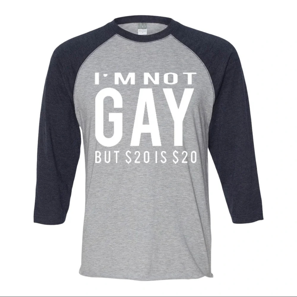 NEW Mens Lat Apparel Not Gay but 20 is a 20 3/4 Sleeve Baseball Shirt S-2XL